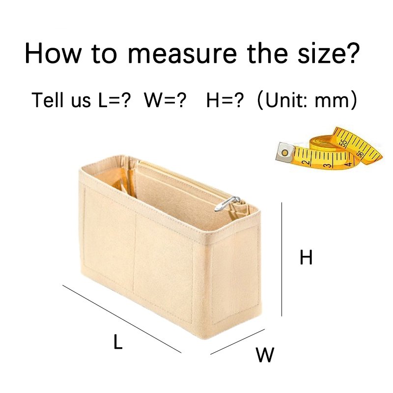 Measurement guide for custom bag organizer length width height